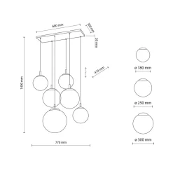 Hängeleuchte Glas Metall L: 77 cm H: max. 140 cm 6x E27