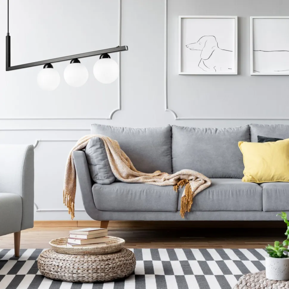 Hängeleuchte Glas Metall Schwarz Weiß Kugelschirme 3x G9