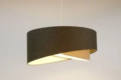 Hängeleuchte Grau Creme E27 rund D: 45 cm Stoffschirm