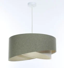 Hängeleuchte Grün Creme E27 rund D: 60 cm Stoff Modern