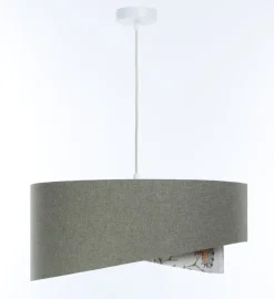 Hängeleuchte Grün Weiß Floral E27 rund D: 60 cm Stoffschirm