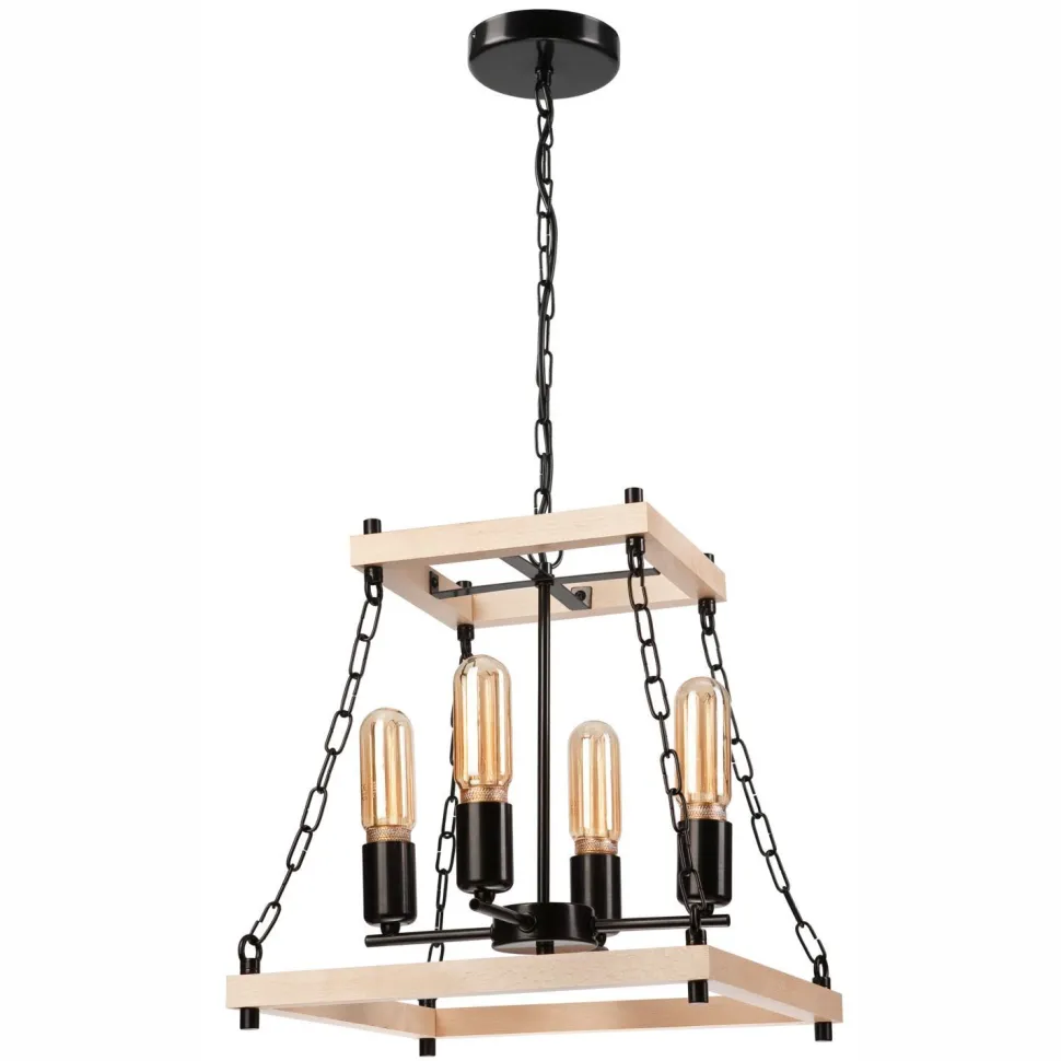 Hängeleuchte Holz Metall B: 37 cm Rustikal 4-flammig E27