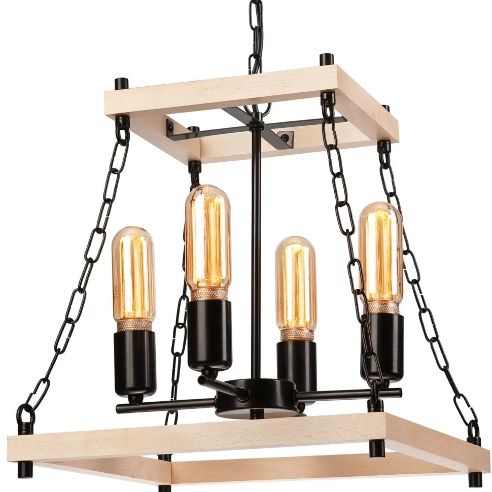 Hängeleuchte Holz Metall B: 37 cm Rustikal 4-flammig E27