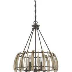 Hängeleuchte Holz Metall in Natur Schwarz antik Ø52cm