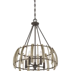 Hängeleuchte Holz Metall in Natur Schwarz antik Ø52cm