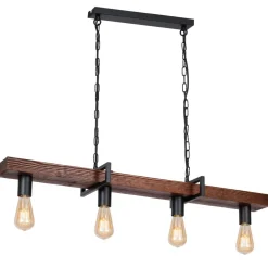 Hängeleuchte Holz Metall Schwarz Braun für 4x E27