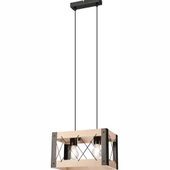 Hängeleuchte Holz Metall verstellbar 2-flammig E27 Rustikal