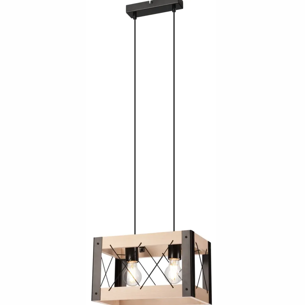 Hängeleuchte Holz Metall verstellbar 2-flammig E27 Rustikal