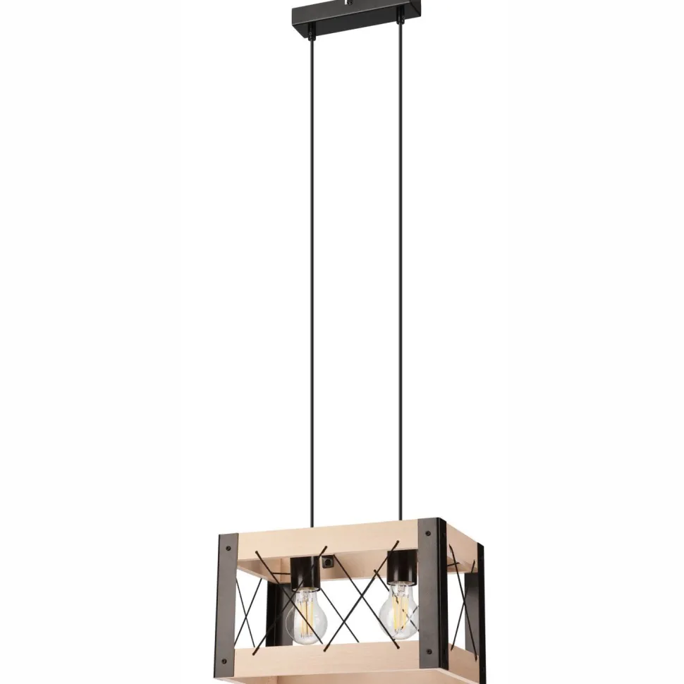 Hängeleuchte Holz Metall verstellbar 2-flammig E27 Rustikal