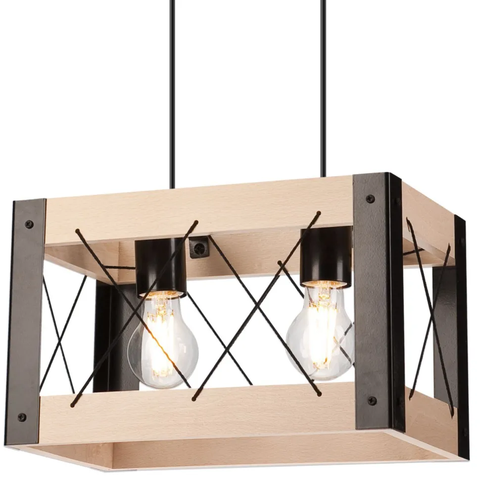 Hängeleuchte Holz Metall verstellbar 2-flammig E27 Rustikal