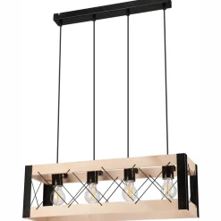 Hängeleuchte Holz Metall 4x E27 B: 63 cm Schwarz Natur Rustikal