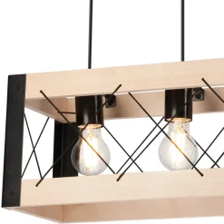 Hängeleuchte Holz Metall 4x E27 B: 63 cm Schwarz Natur Rustikal