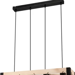 Hängeleuchte Holz Metall 4x E27 B: 63 cm Schwarz Natur Rustikal