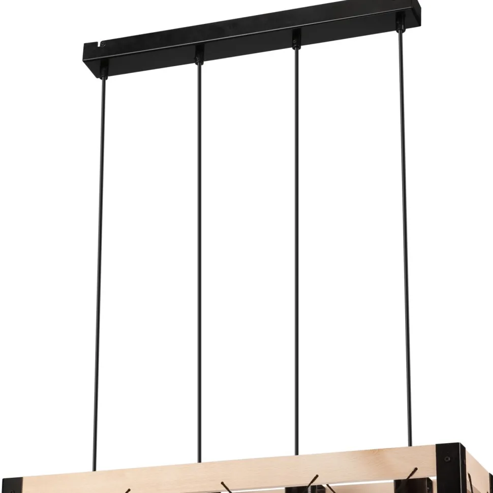 Hängeleuchte Holz Metall 4x E27 B: 63 cm Schwarz Natur Rustikal