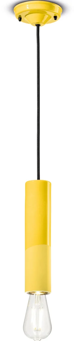 Hängeleuchte Keramik E27 rund D: 5,5 cm Gelb