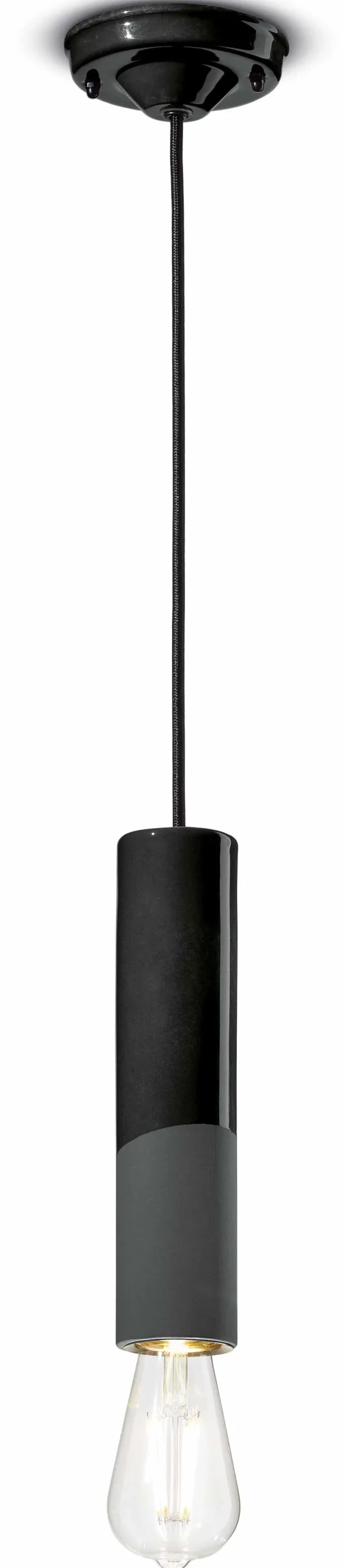 Hängeleuchte Keramik E27 rund D: 5,5 cm Schwarz Retro