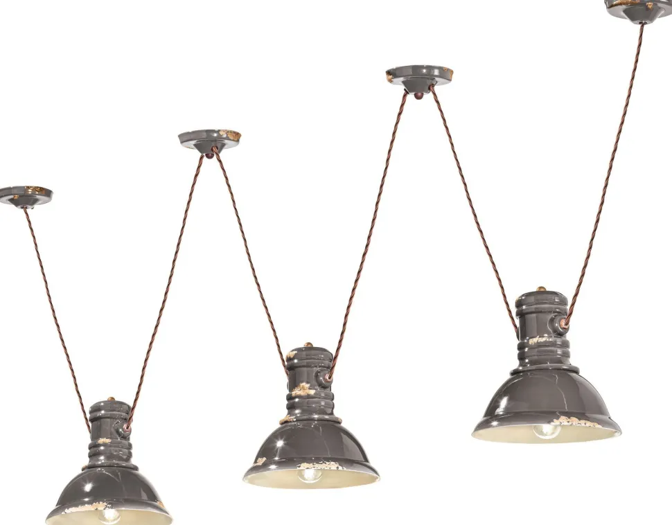 Hängeleuchte Keramik E27 Taupe Shabby Antik 3-flammig