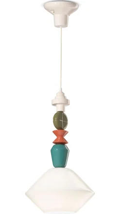 Hängeleuchte Keramik Glas Ecru Bunt E27 Retro Design