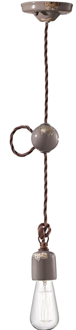 Hängeleuchte Keramik H: max. 120 cm Taupe Shabby Antik