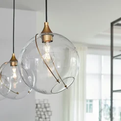 Hängeleuchte Kugel Metall Glas E27 D: 27,4 cm Vintage Design