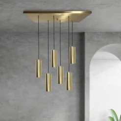 Hängeleuchte Messing B: 80 cm in Bronze hell 6x E27 massiv