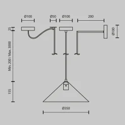 Hängeleuchte Metall Ø 35 cm rund H: max. 318 cm Schwarz