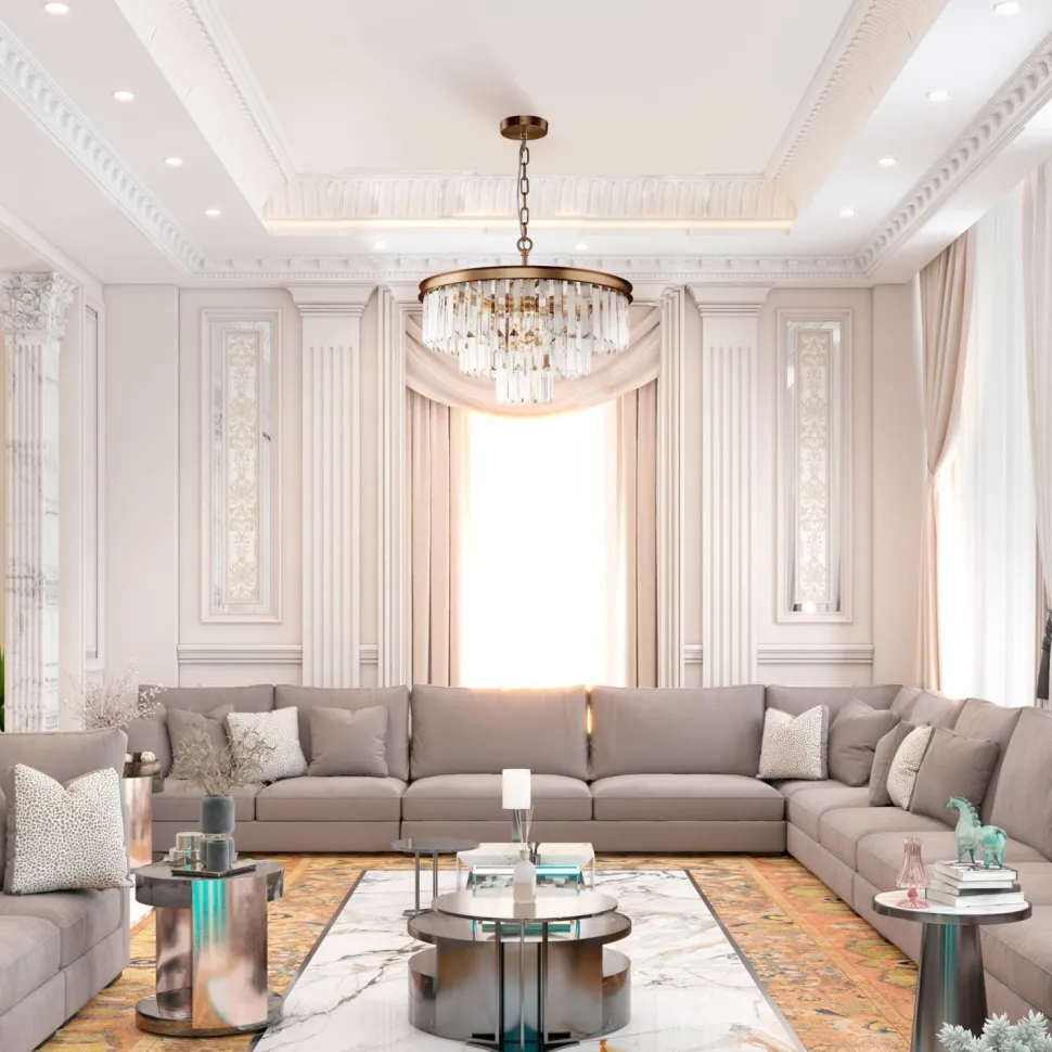 Hängeleuchte Metall Glas E14 rund D: 50 cm in Messing