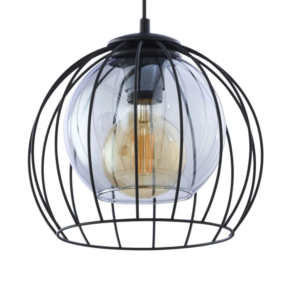 Hängeleuchte Metall Glas 3-flammig Schwarz Grau E27