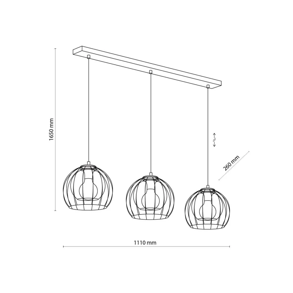 Hängeleuchte Metall Glas 3-flammig Schwarz Grau E27