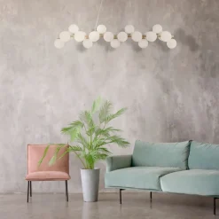 Hängeleuchte Metall Glas H: max. 133,9 cm in Gold Weiß