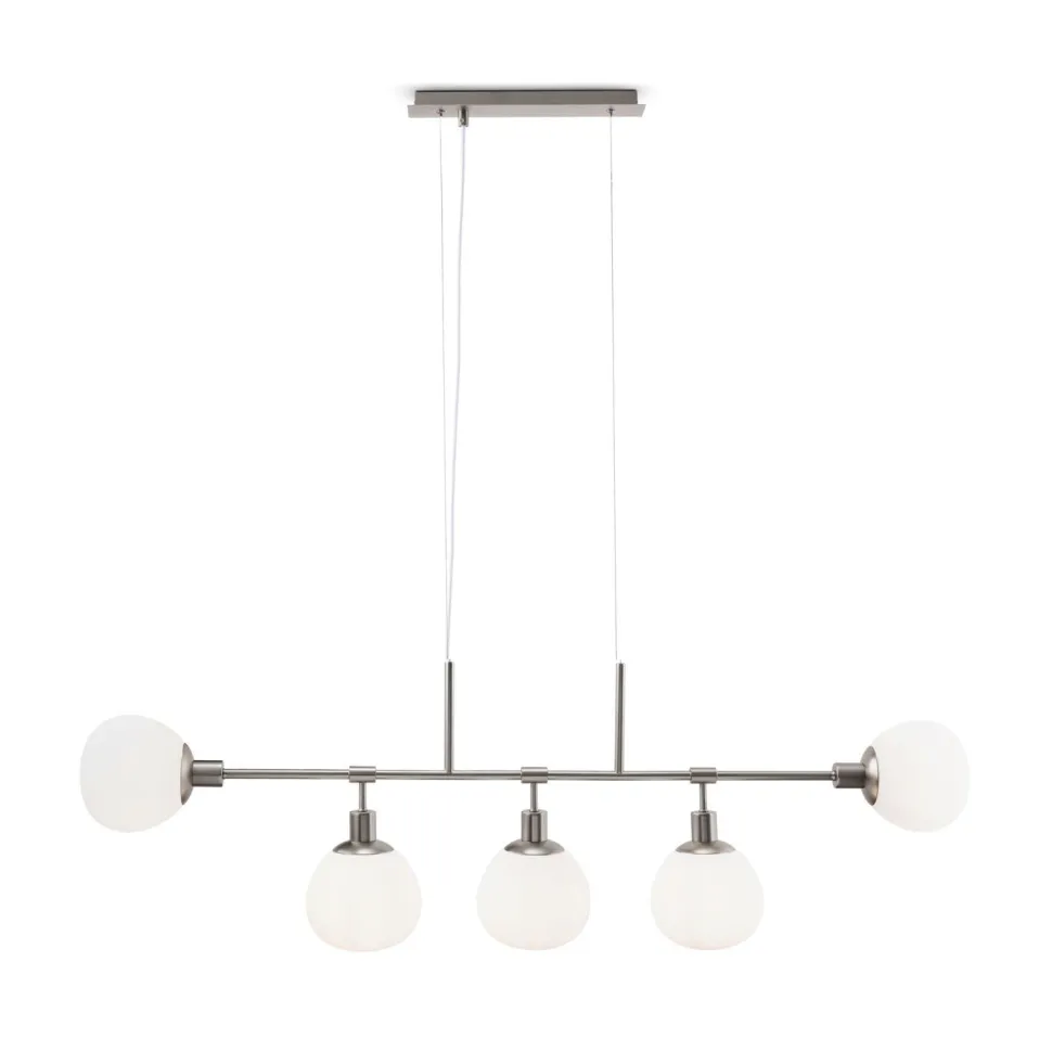 Hängeleuchte Metall Glas H: max. 149,3 cm Nickel Weiß