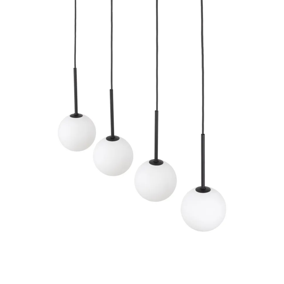 Hängeleuchte Metall Glas L: 78 cm Schwarz Weiß 4x G9