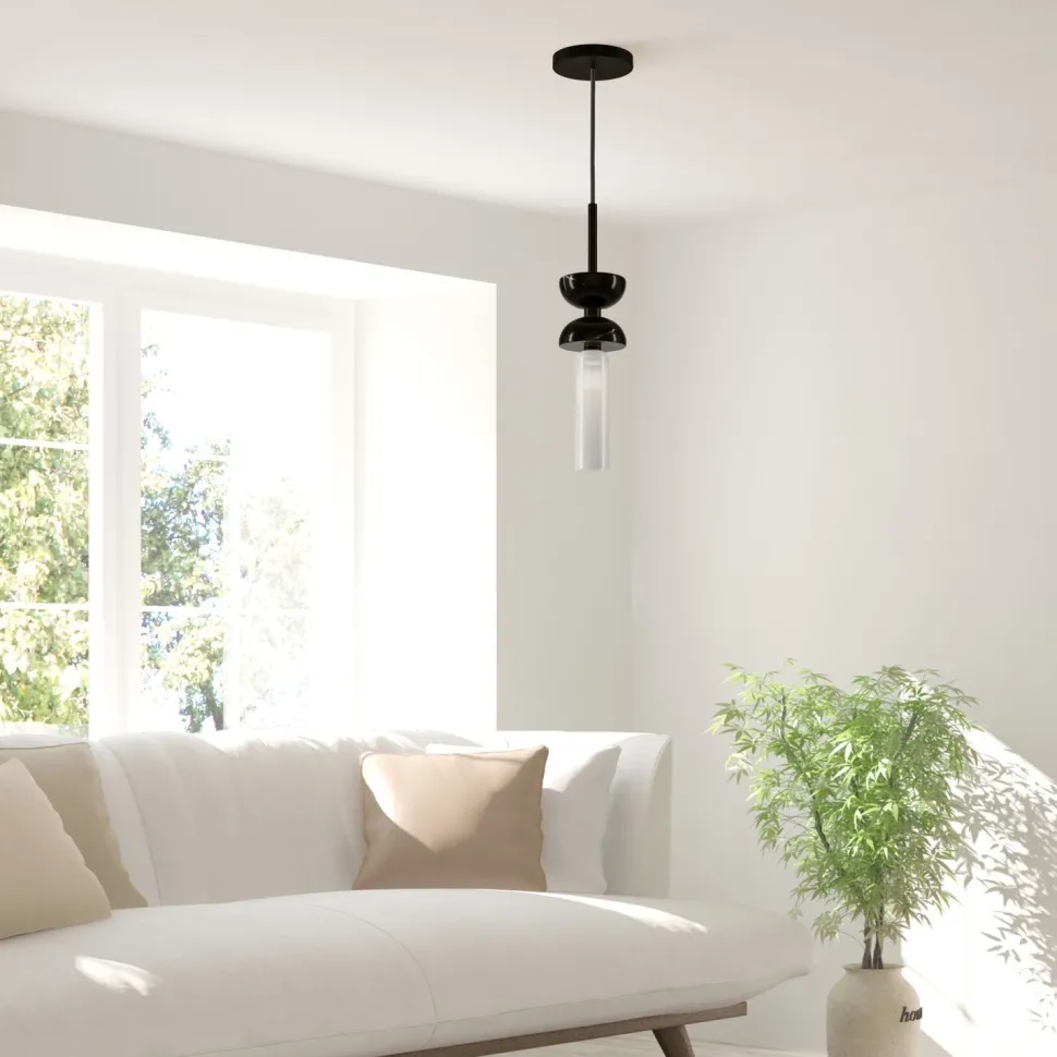 Hängeleuchte Metall Glas rund D: 10 cm H: max. 336,5 cm