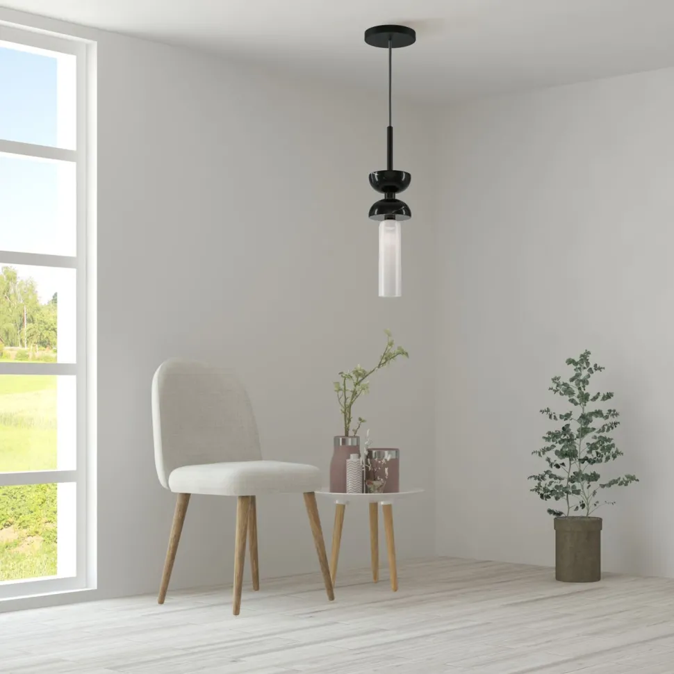 Hängeleuchte Metall Glas rund D: 10 cm H: max. 336,5 cm