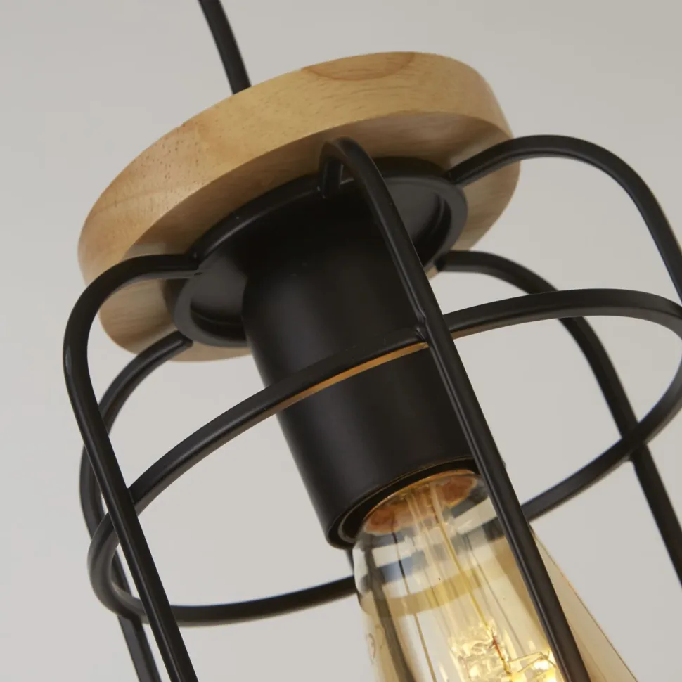 Hängeleuchte Metall Holz Ø 15 cm Schwarz Natur E27