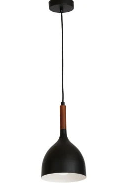 Hängeleuchte Metall Schirm Holz Ø17cm Schwarz E27