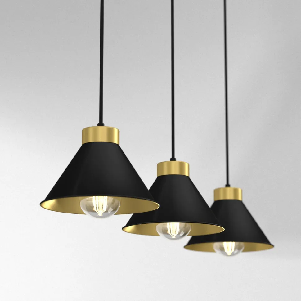 Hängeleuchte Metall Schwarz Gold 3-flammig E27 RIAN