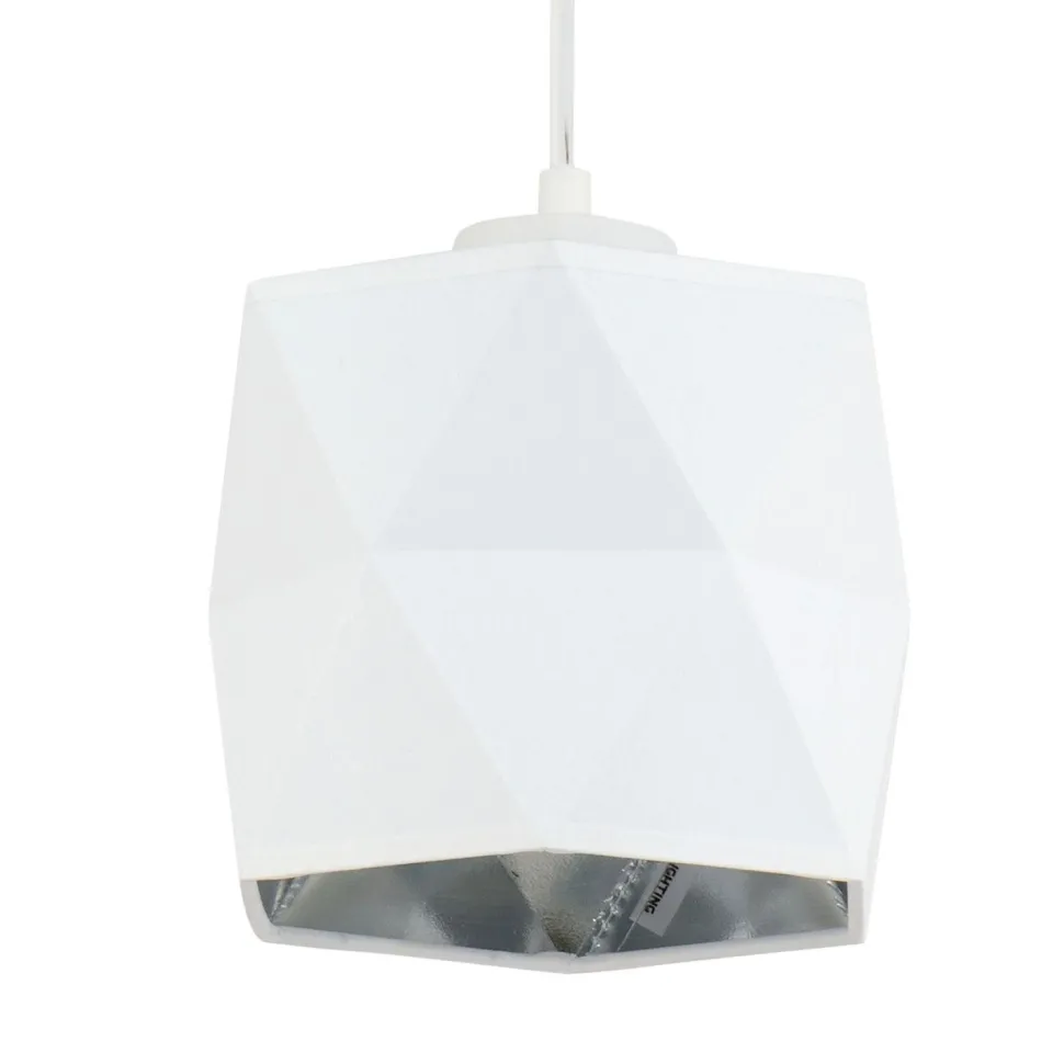 Hängeleuchte Metall Stoff E27 in Weiß Silber