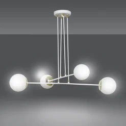Hängeleuchte mit Schirm Weiß verstellbar Glas Metall 4x