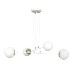 Hängeleuchte mit Schirm Weiß verstellbar Glas Metall 4x