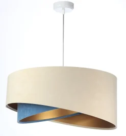 Hängeleuchte Modern Ø 50 cm Stoff Creme Blau Gold E27