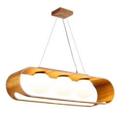 Hängeleuchte Modern B: 85 cm Furnier aus Teak Holz Glas 3x E27
