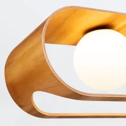 Hängeleuchte Modern B: 85 cm Furnier aus Teak Holz Glas 3x E27