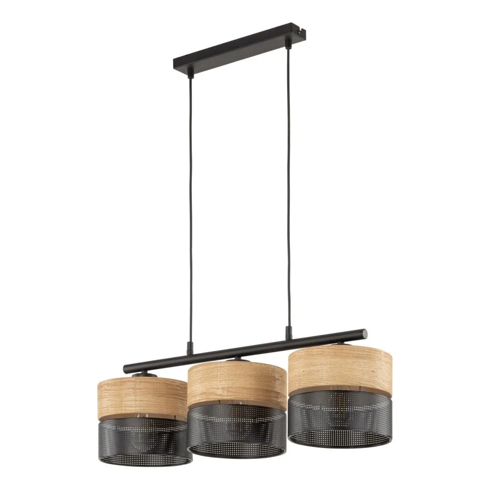 Hängeleuchte Modern länglich 3-flammig Schwarz Natur E27