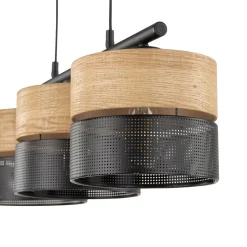 Hängeleuchte Modern länglich 3-flammig Schwarz Natur E27