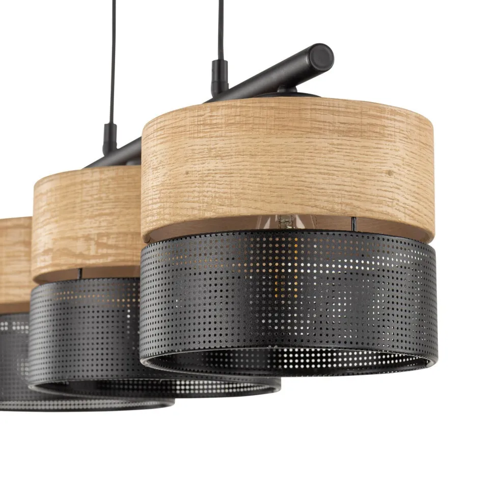 Hängeleuchte Modern länglich 3-flammig Schwarz Natur E27