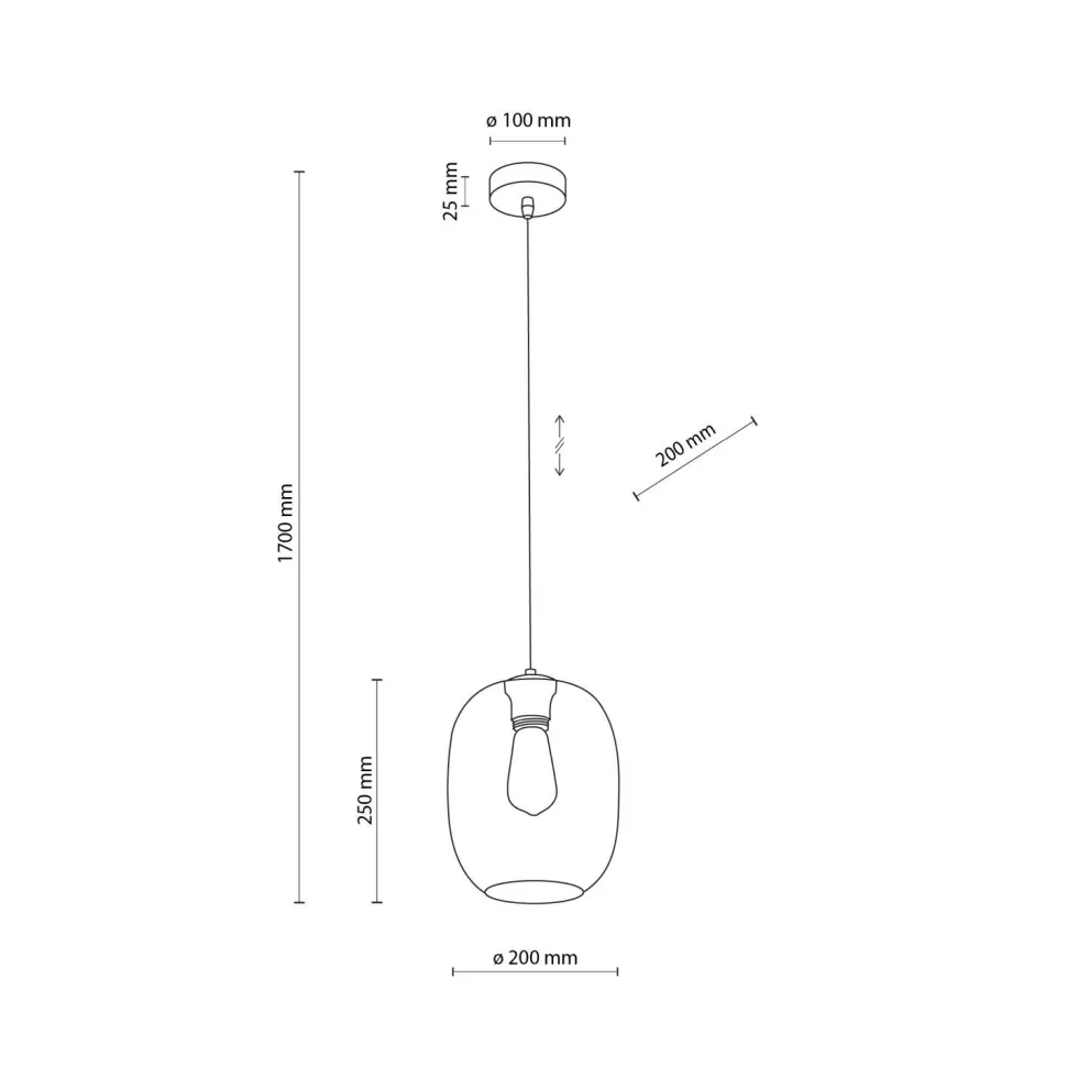 Hängeleuchte Rauchglas Ø 20 cm H: max. 1,7 m verstellbar E27