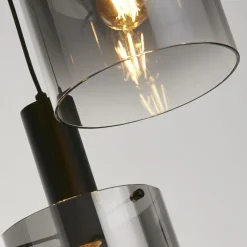 Hängeleuchte Rauchglas 3-flammig Schwarz Grau E27 Ø 42 cm