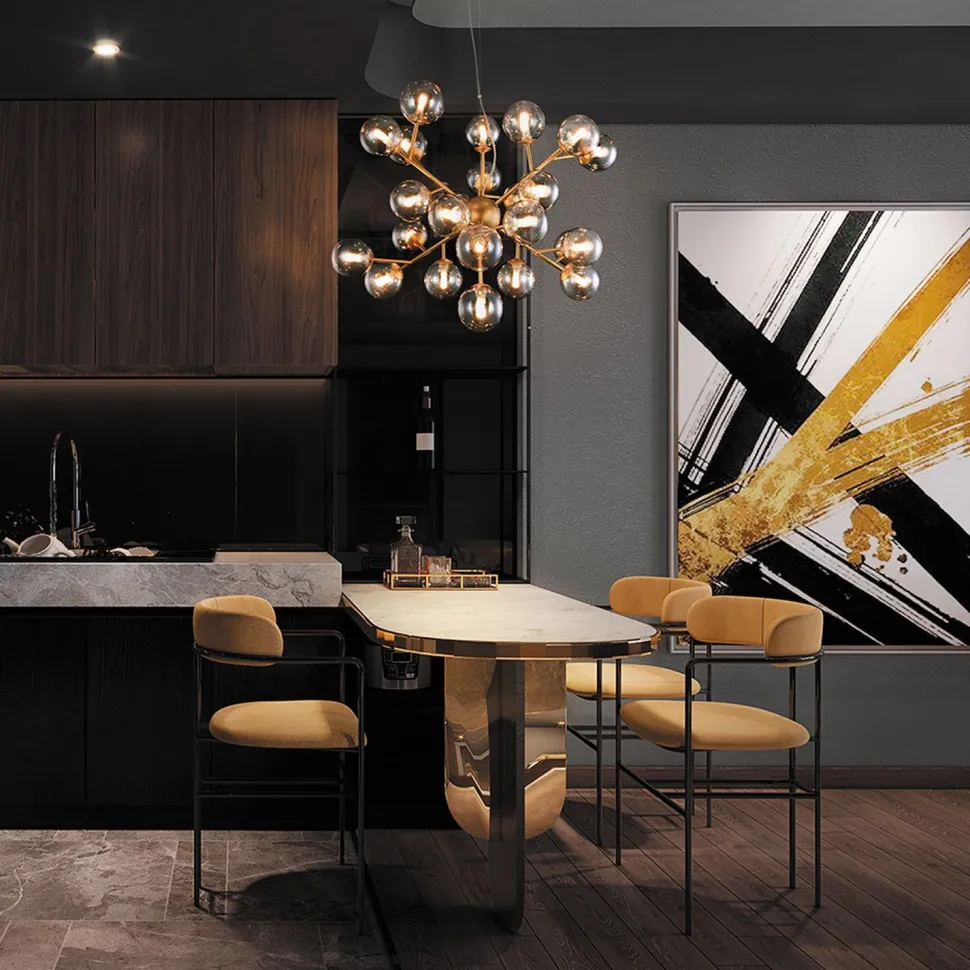 Hängeleuchte Rauchglas Metall G9 B: 65 cm Kugel Schirm