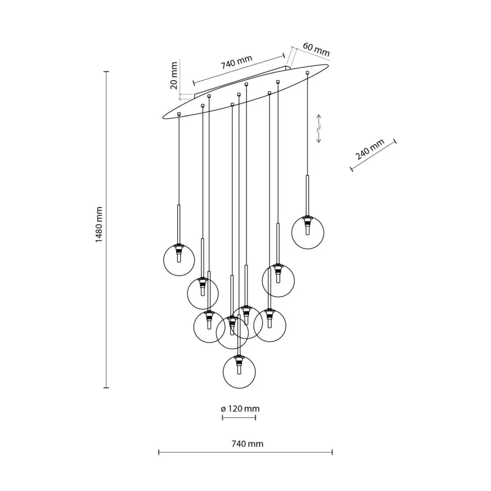 Hängeleuchte Rauchglas Metall höhenverstellbar Schwarz Grau